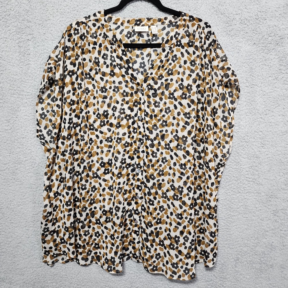 LOGO Lori‎ Goldstein Tunic Animal Print Sheer Style Sleeveless Size 2X Plus